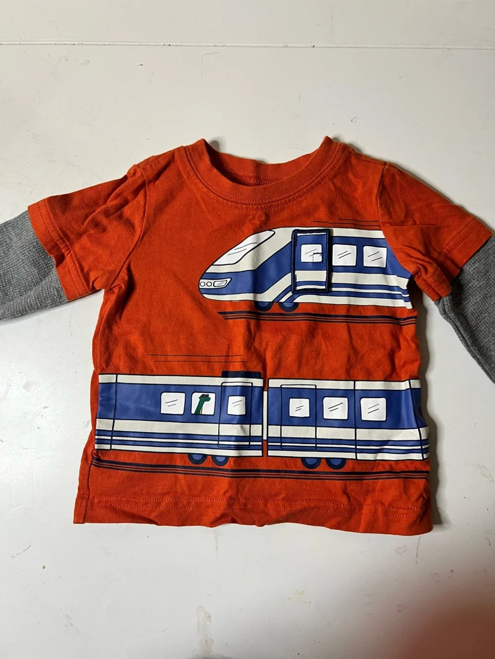 Carter's Deep Orange Baby Tee with Dino’s Hidden Dino Fun Thermal Sleeve 6M